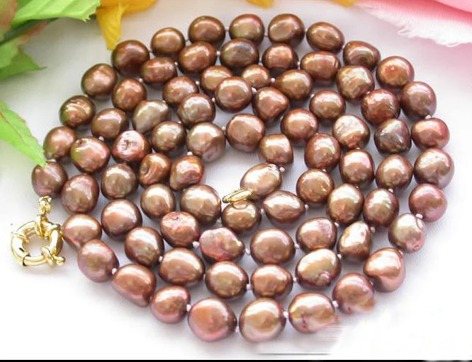 

34 inches Long Pearl Jewellery,9-11mm Coffee Baroque Freshwater Pearl Necklace,Fashion Women Pearl Party Gift,Free Shipping