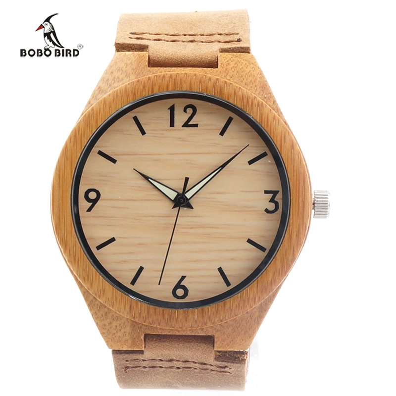 BOBO BIRD 2017 Mens Watches Brand Luxury Quartz Wooden Wristwatch Leather Strap Male Bamboo Watch relogio masculino