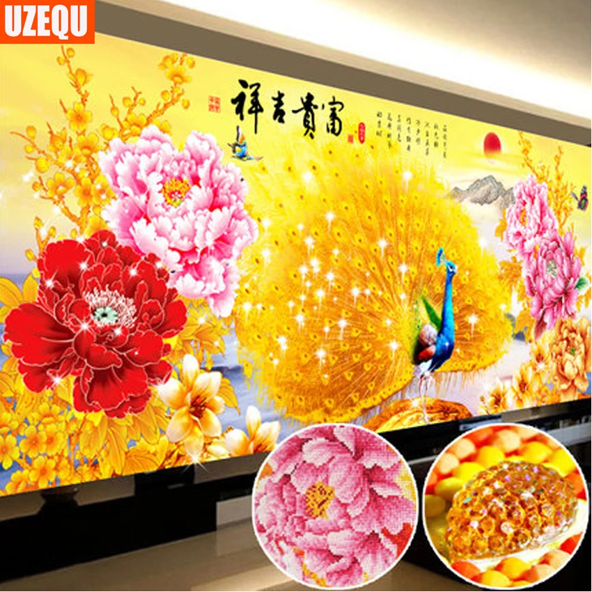 

UzeQu Special Shaped Diamond Embroidery Full 5D DIY Diamond Painting Peacock Peony Cross Stitch 3D Diamond Mosaic Painting Decor