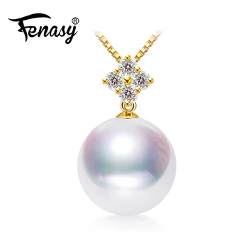 

FENASY 18K Gold pendant pearl Jewelry pendant necklace women for lovers fine jewelry pearl pendant with 925 silver necklace