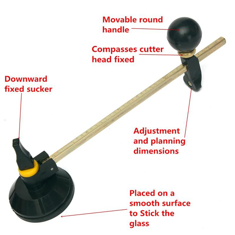 Высокое качество 1 шт. Профессиональный 40 см 6 пронумерованные колеса компасы стеклянный круглый резак с присоской круг, стеклорез