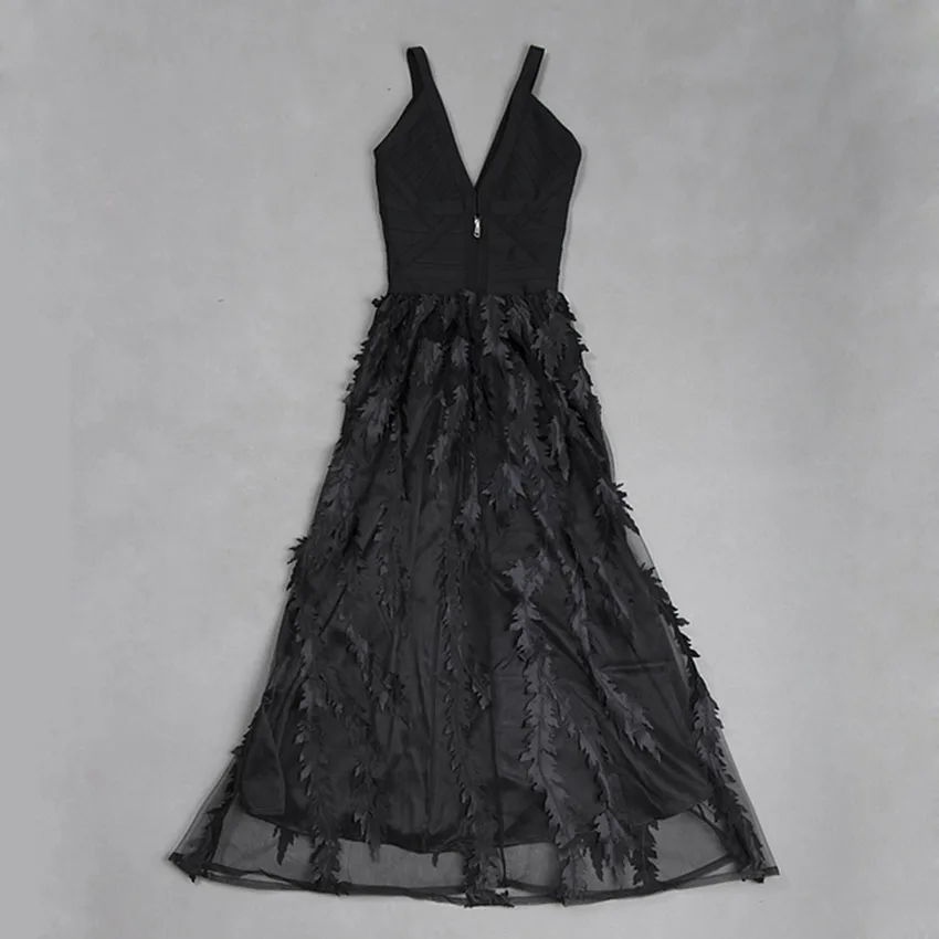 Новые модные женские черные белые вечерние платья Vestidos V шеи сетки лоскутное знаменитое Бандажное платье