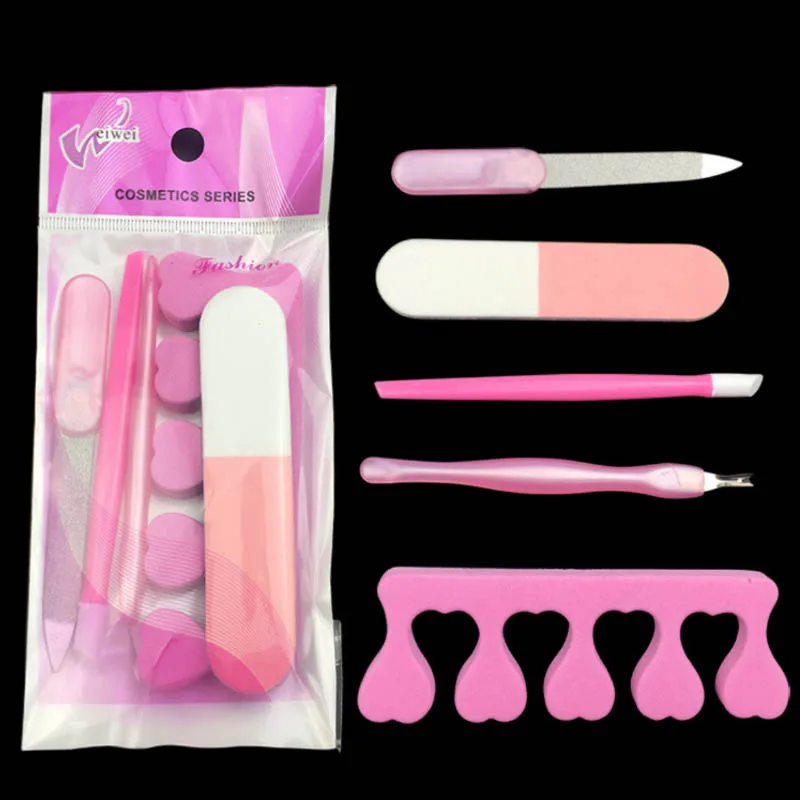 

5 Pcs/lot Professional Nail File Set Durable Buffing toe separator Dead skin fork stainless nail file Nail Art Tool Accessories