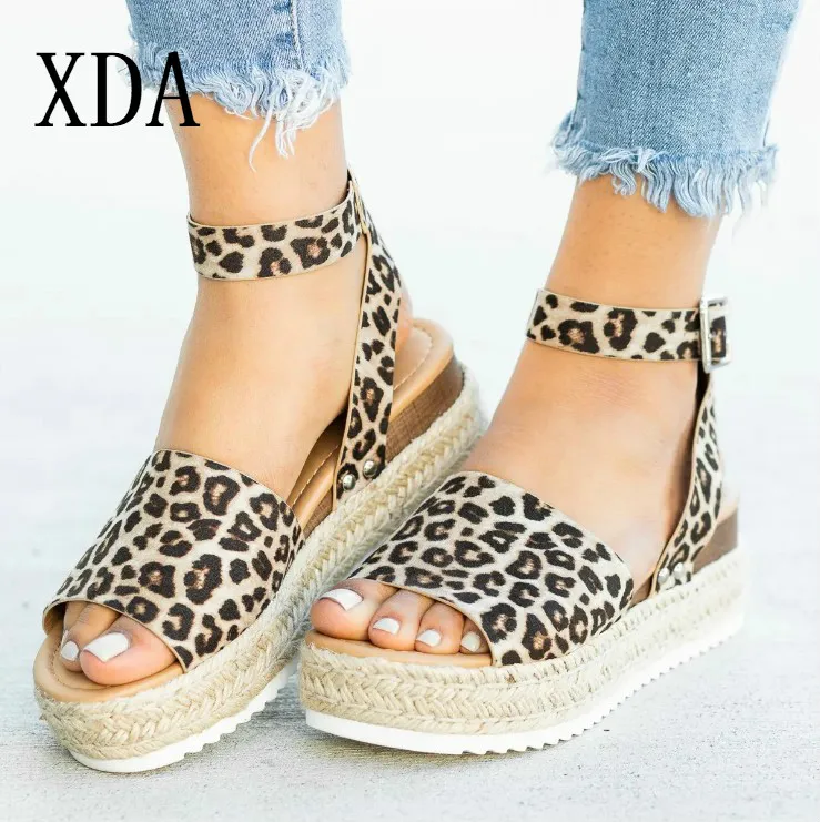 

XDA 2019 New Summer Womens Casual Espadrilles Trim Rubber Sole Flatform Studded Wedge Buckle Ankle Strap Open Toe retro Sandals