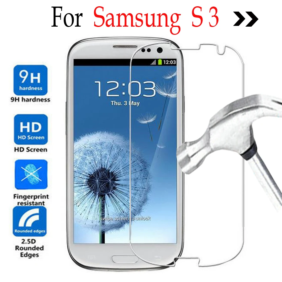 For Samsung Galaxy S3 S III Tempered glass Screen Protector Cover On