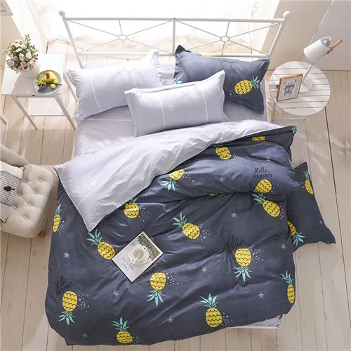 Постельное белье The Nordic style bedding set duvet cover set twin Full Queen brief reactive printed bed linen flat sheet bedclothes not quilt - Цвет: dark pineapple