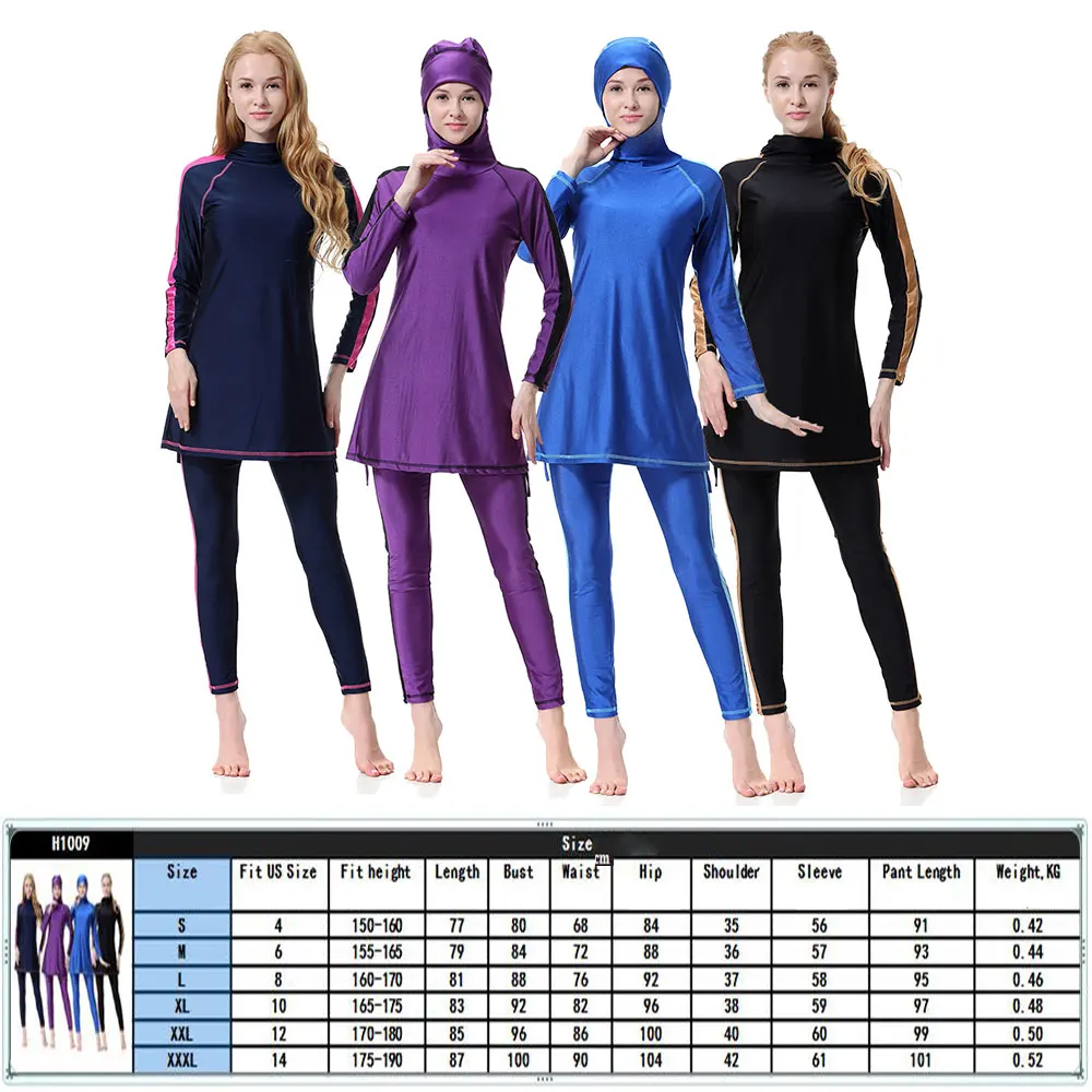 Мусульманский купальник для женщин размера плюс burkini, женский купальник 3xl, Мусульманский купальник, 4 цвета, купальный костюм musulman, maillot de bain femme