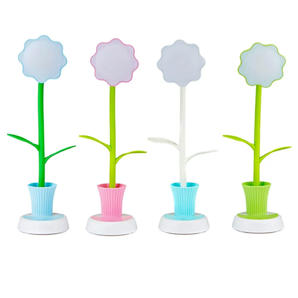 

New LED Desk Light With Pen Holder Sun Flower USB Charging Children Kids Night Lamp Energy Saving Lights For Bedroom Gifts NE