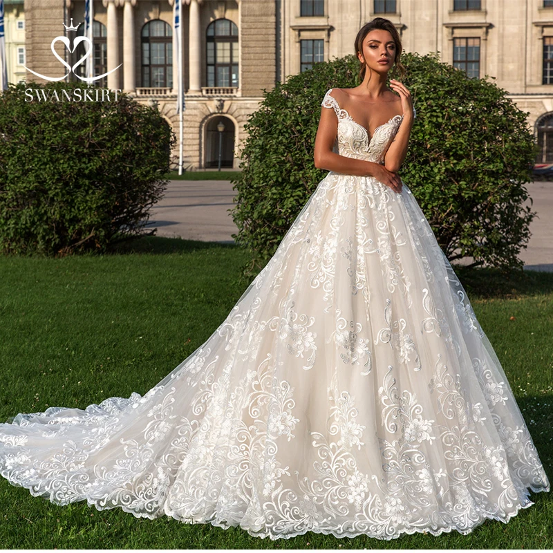 Swanskirt Милая Аппликация бальное платье свадебное с открытыми плечами Часовня