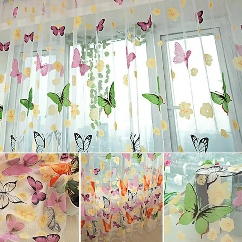 

Colorful 200*100cm Romantic Butterfly Blinds Curtain Yarn Tulle Bedroom Organza Child Window Cortina Screen Home Decor