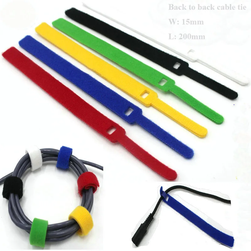 

40pcs Wholesale 15*200mm 6colors Nylon Reusable Cable Ties back to back cable tie nylon strap Tape hook loop fastener management