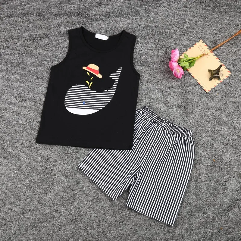 

Summer New Fashion Baby Boy Print Sleeveless Vest Two-piece Boys Casual Suit Children Clothes Set 2018 2PCS