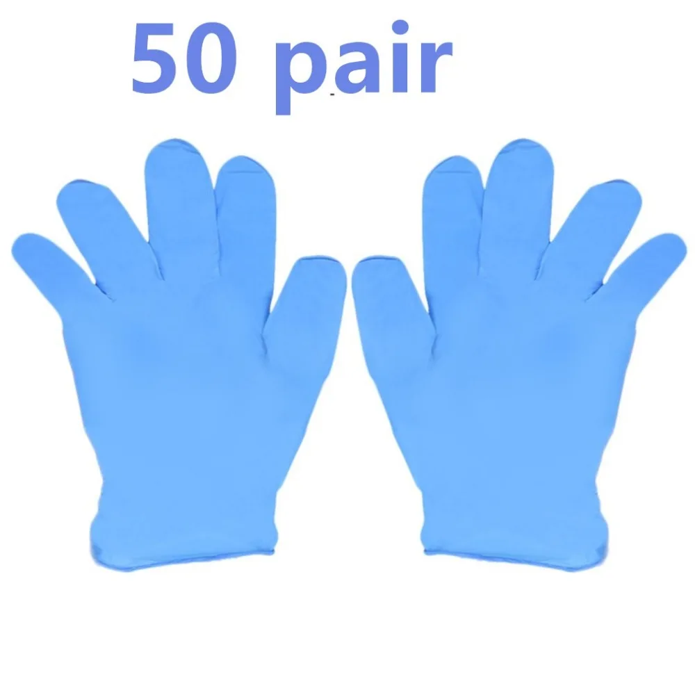 50 пар синие нитриловые одноразовые перчатки износостойкие химические лабораторные электронные пищевые медицинские испытательные рабочие перчатки