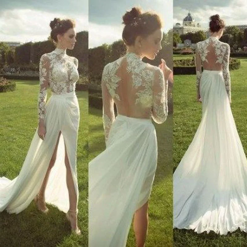 

Elegant Long Split Dress Women 2019 Autumn Sexy Lace Maxi Party Dresses vestidos Casual Floor Length Female Stand Collar Dress