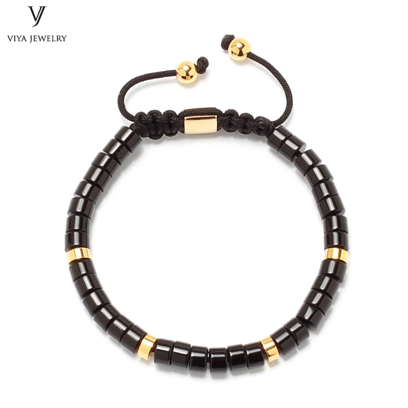 Handmade Shiny Black Agate Round Bead Lace Bracelet Woven Adjustable Men's Jewelry Gift DHL Free Shipping | Украшения и