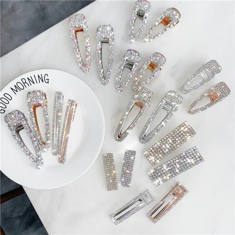 

Hair Accessories Crystal Rhinestones Hairpins for Girls Shiny Geometric Rectangle Waterdrop Hair Clips for Women