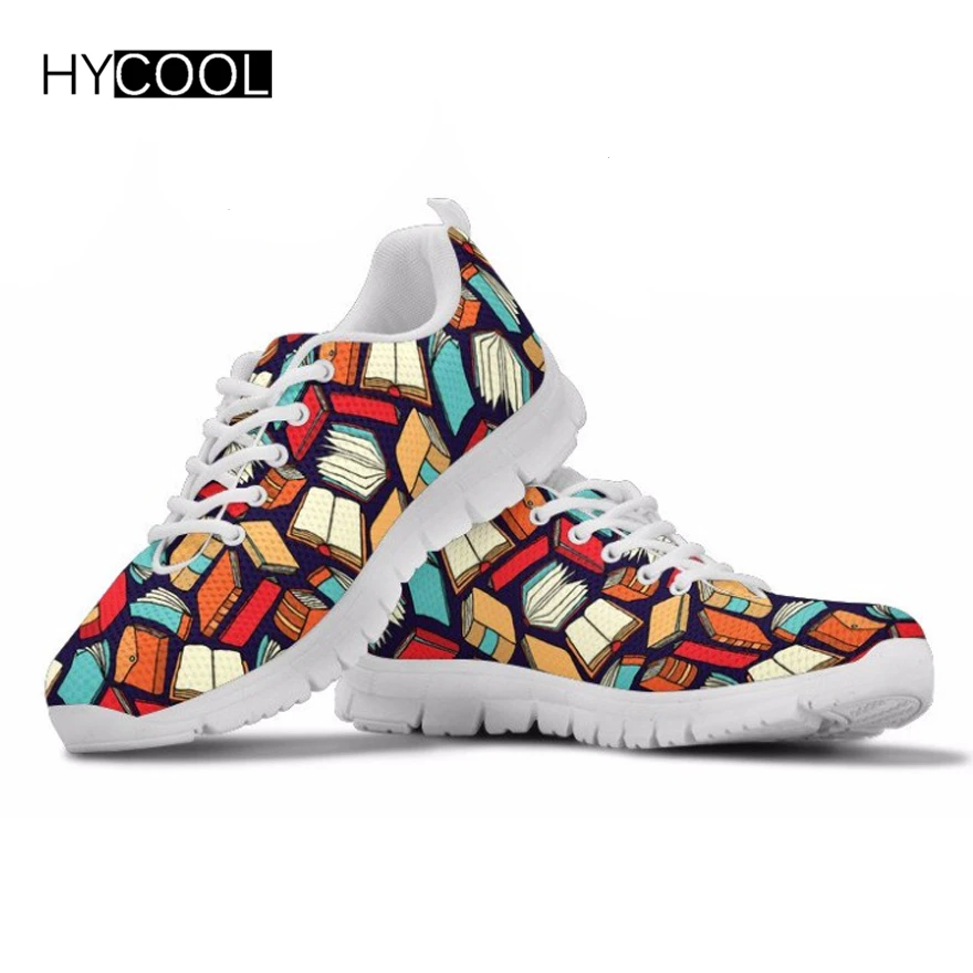 

HYCOOL Summer Women Sneakers Book Lover pattern Mesh Running Shoes Lightweight Sport Shoes Woman Jogging Walking Athletic Shoes