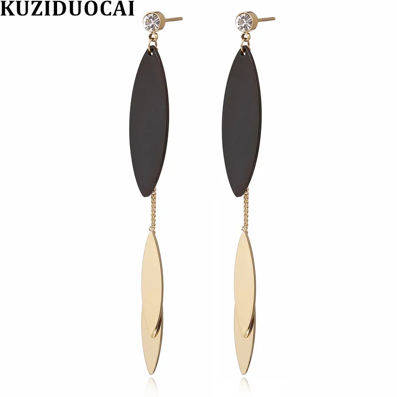 

Kuziduocai New Fashion Jewelry Punk Modern Zircon Dangle Leaves Titanium Stainless Steel Statement Drop Earrings For Women E1805