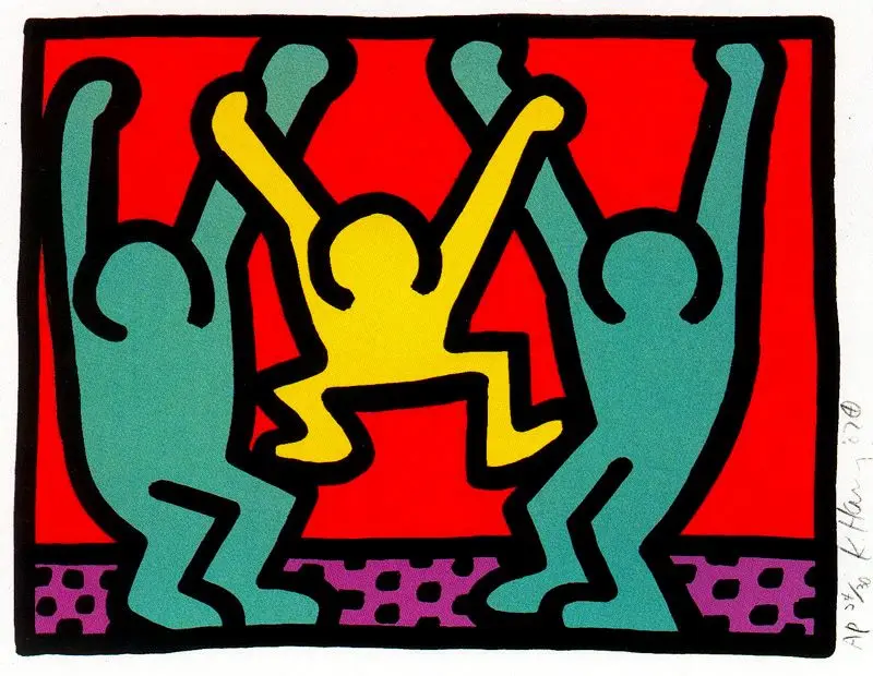 Кит Харинг Поп Арт живопись Монтрё 1983 классические картины на холсте винтажные настенные плакаты Наклейки домашний Декор подарок - Цвет: Бургундия