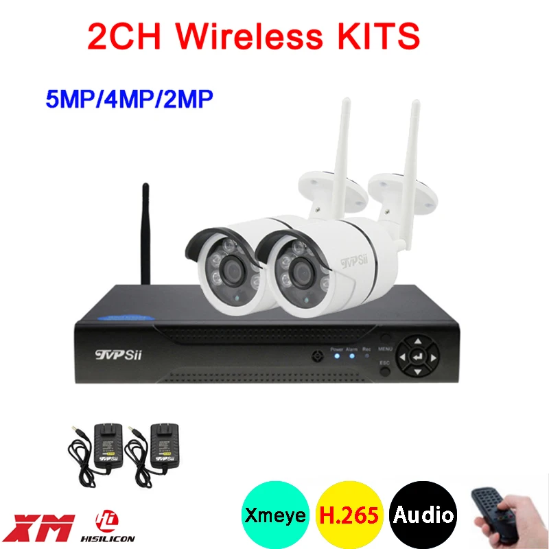 

5mp/3mp/2mp Six array Infrared Waterproof H.265+ 25fps 2CH 2 Channel Audio WIFI Wireless IP Camera kits Free Shipping