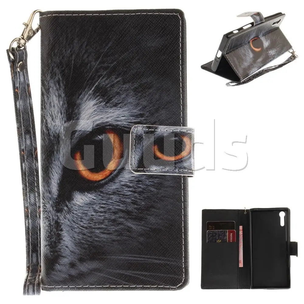 Cat Eye Hand Strap Leather Wallet Case for Sony Xperia XZ