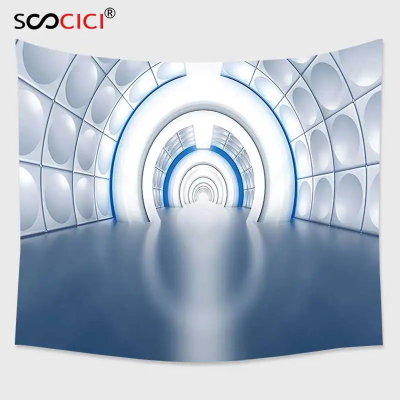 

Cutom Tapestry Wall Hanging,Apartment Decor Collection Futuristic Tunnel Like Spaceship Corridor with Glowing Lights Subway