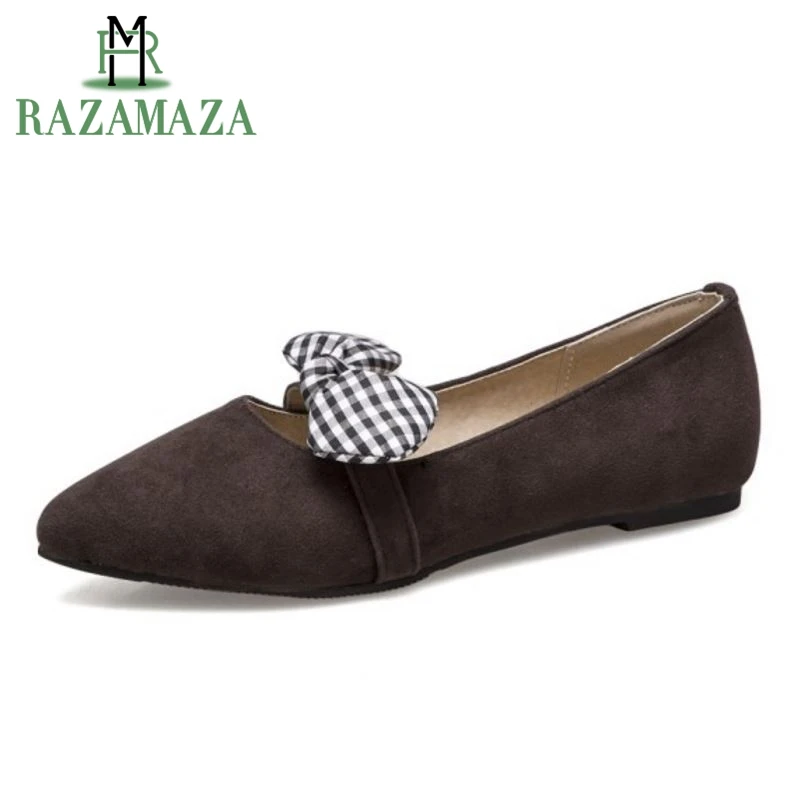 Razamaza Bout Haute Les Femmes gris Bowtie Mode Taille 32 Slip marron 43 Couleur Pointu Sur Souple Solide Plates Appartements Chaussures Noir Casual rSar4