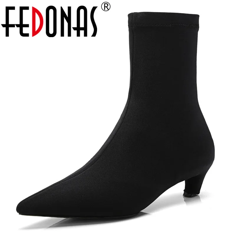 

FEDONAS Top Quality Strecth Boots Women Ankle Boots Autumn Winter High Heels Night Club Prom Pumps Ladies Ladies Boots