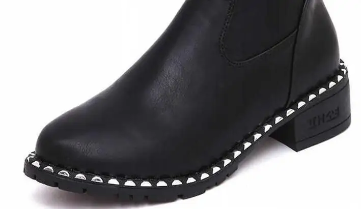 Г. Пикантные ботфорты с заклепками зимние теплые женские ботинки с острым носком женские модные ботинки из короткого плюша и эластичной ткани большой размер
