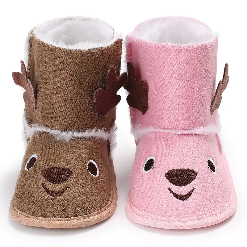 Рождество олень зимние теплые сапоги для маленьких девочек мягкая подошва обувь для малышей младенцев обувь малышей хлопковая подошва