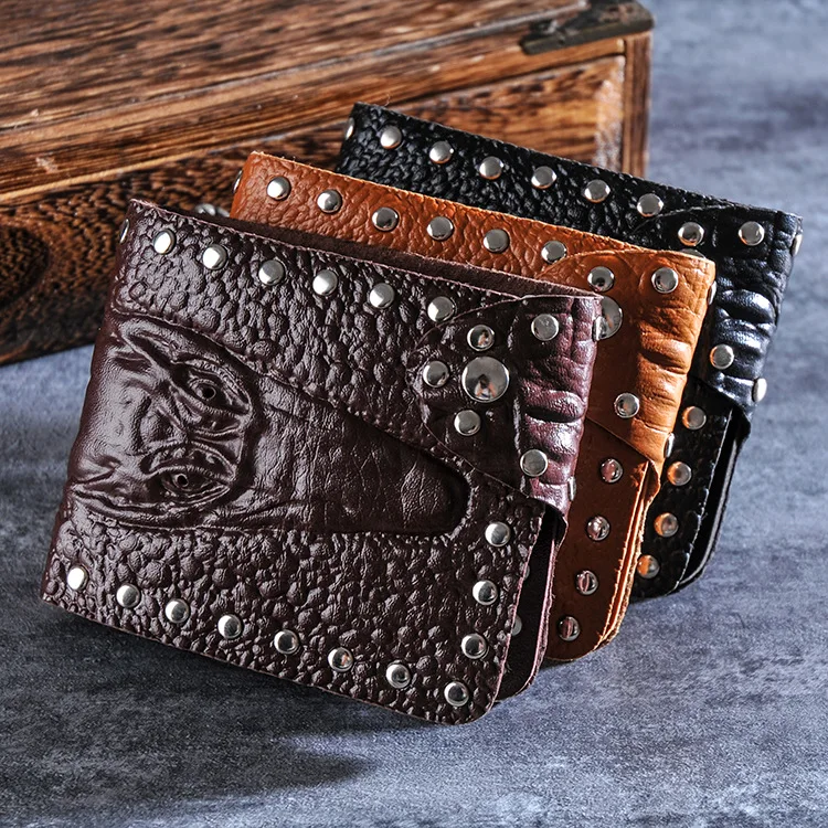 

Vintage PU Leather Wallet Multifunctional Designer Brand rivets mens Purse Small Wallet Zipper Coin Purse Card Holder