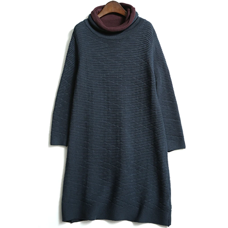 Женское трикотажное платье свитер с высоким воротником и длинным рукавом|knitted