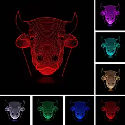 Luminaria 7 цветов приглушить градиент BULL КОРОВА Тау лампы Детские спальные USB лампа 3D Домашний Декор Ночная стол Новый год Рождественский