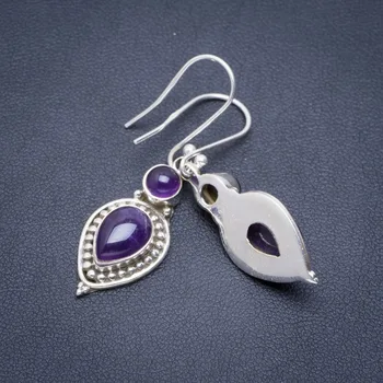 

Natural Amethyst Handmade Unique 925 Sterling Silver Earrings 1.75" A2196