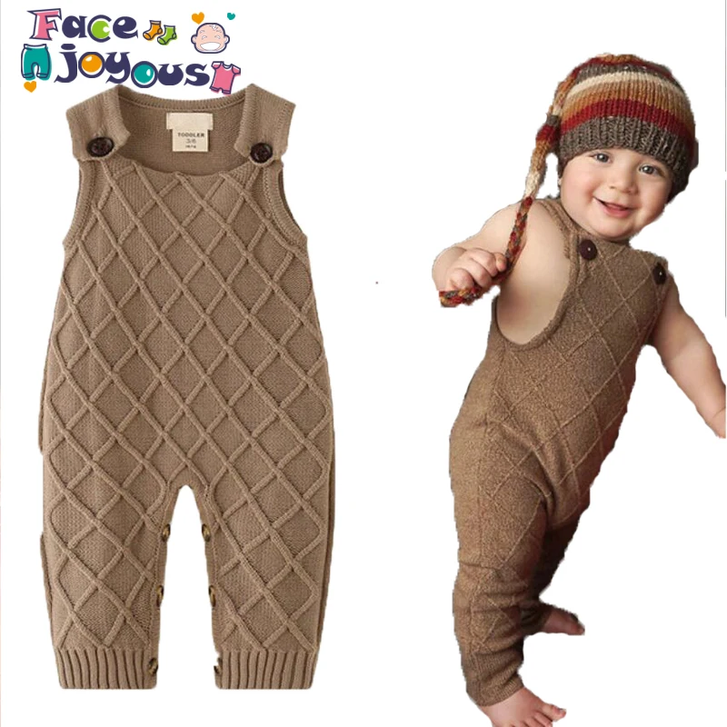 Koop Nieuwe 2019 Lente Winter Baby Jongens Gebreide Romper Mouwloos Katoenen Plaid Overalls Baby Meisjes Jumpsuit Onesie Playsuit Kleding