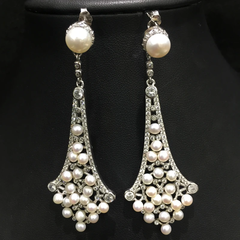 

long drop earrring natural fresh water pearl earring fine women jewelry 925 sterling silver free shipping tiny pearl