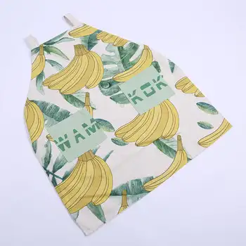 

DoreenBeads Linen Cotton Sleeveless Apron Banana Fruit Printed Waist Kitchen Coffee Shop BBQ Cleaning Antifouling 76*68cm 1PC