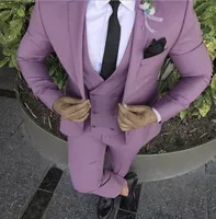 Mens Violet Suits With Double-breasted Vest 3 Pieces Slim Fit Formal Shawl Lapel Tuxedos Groomman For Party( Blazer+Vest+Pants ) 1
