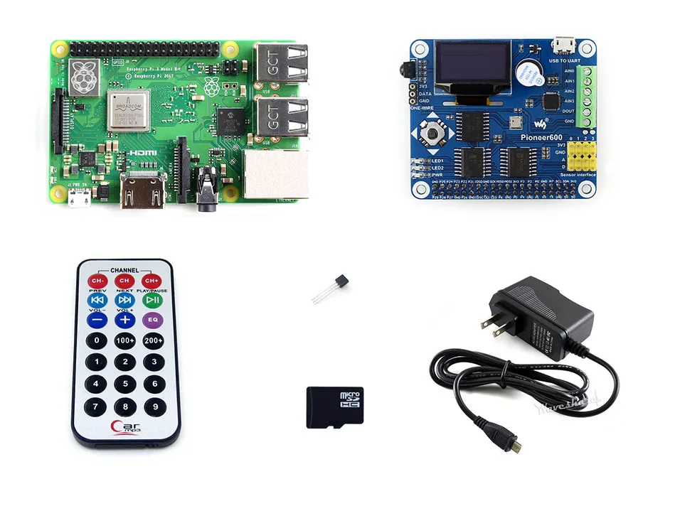 Raspberry Pi 3 Модель B + Development Kit, плата расширения Pioneer600, 16 ГБ Micro SD карты, аксессуары