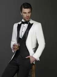 Лидер продаж Две кнопки Кот Жених Смокинги Пик нагрудные Groomsmen Мужские свадебные костюмы для выпускного (куртка + брюки + жилет + галстук)