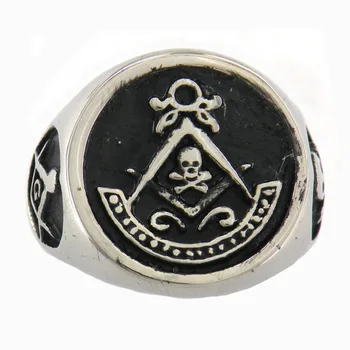 

FANSSTEEL Stainless steel jewelry freemasonry Skull ruler and square past master Masonic Ring FSR09W75
