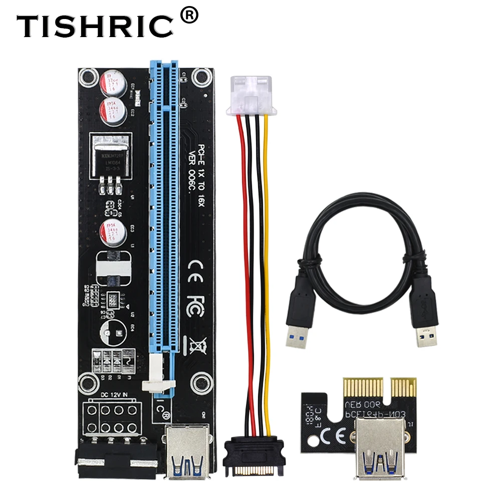 

TISHRIC 2018 PCI-E PCI Express PCIE Riser Card 1x to 16x USB 3.0 SATA to 4Pin IDE Molex Power Adapter for Mining Miner Bitcion