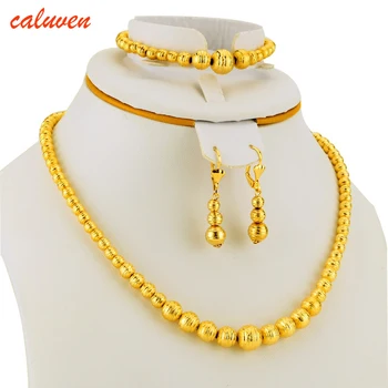 Hot Selling Bead Necklace Earrings Bracelet set Jewelry Ball For Women Gold Color Africa/Arab/Middle East/Ethiopian