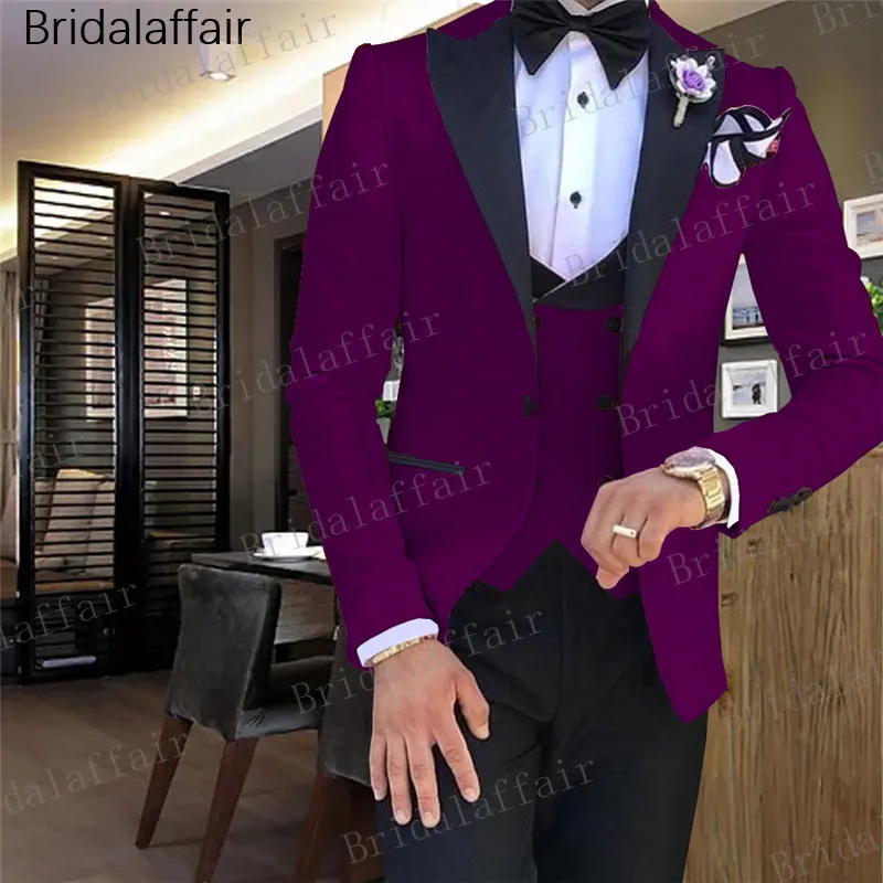 purple suit wedding