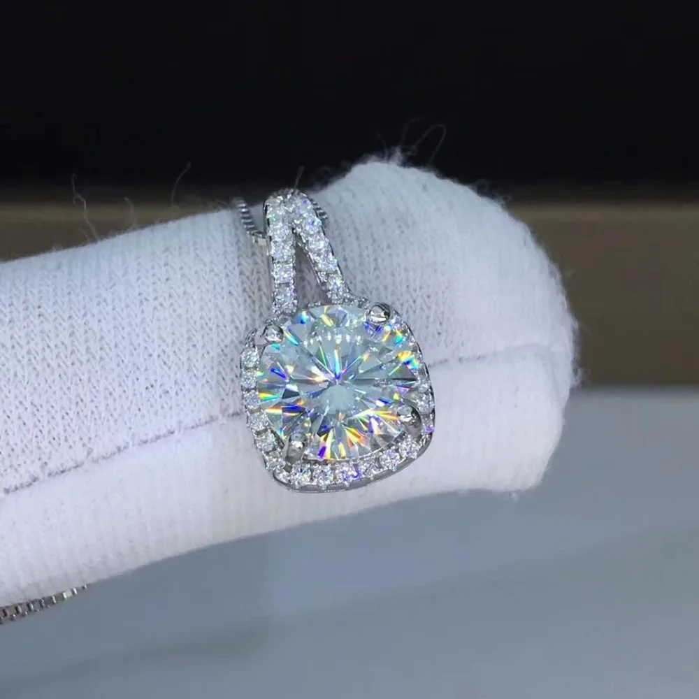 

1ct Carat Square Moissanite Pendant necklace 6.5mm Moissanite S925 Pure Silver Platinum Plated pendants VVS1 Free Chain