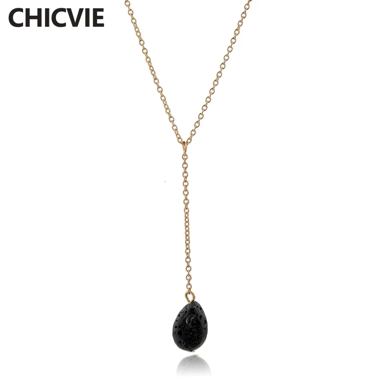 

CHICVIE Designer Simple Cheap Long Pendant Lava Stone Diffuser Custom Necklace Lava Stone statement Pendant Necklaces SNE180028