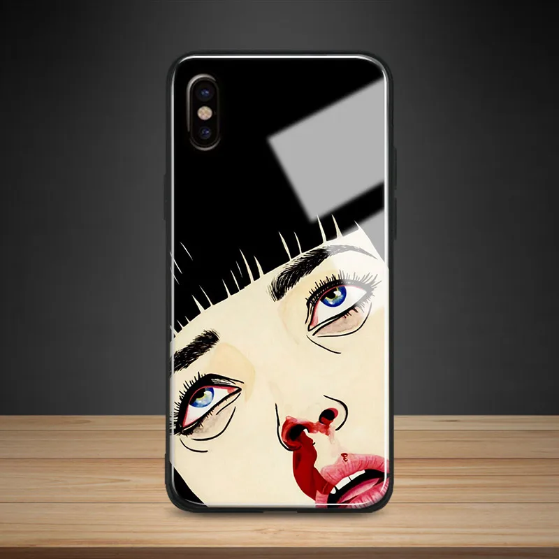 SAD GIRL Aesthetic Tempered Glass Phone Case Soft Silicone