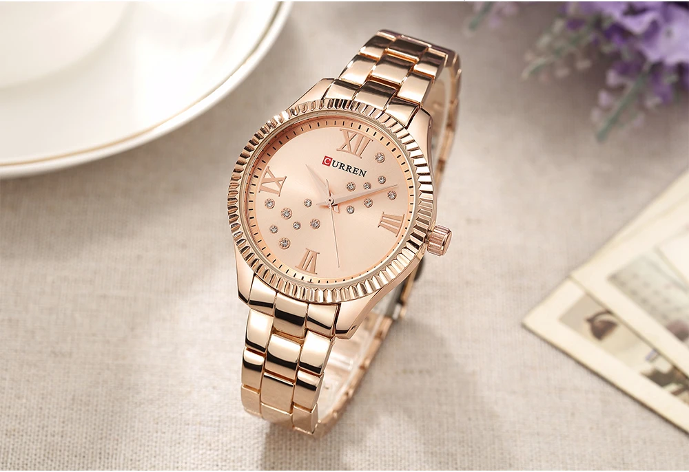 CURREN новые женские часы Роскошные Relogio Feminino RoseGold циферблат модные Montre Femme женские часы женские наручные часы