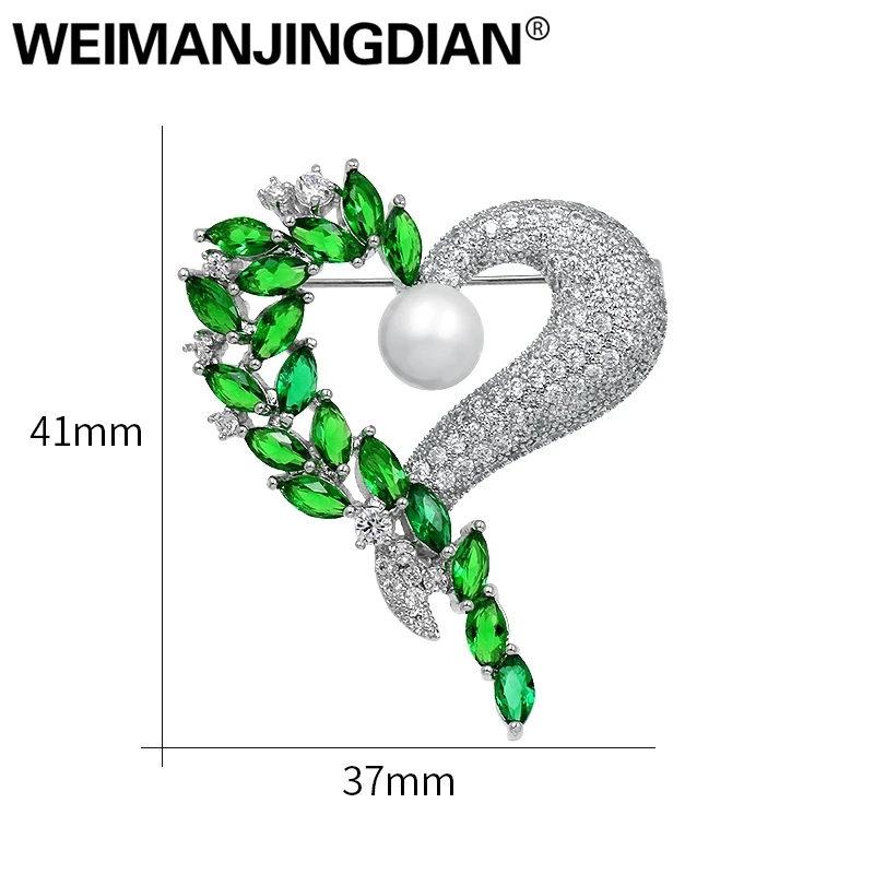 Бренд WEIMANJINGDIAN, роскошный кубический цирконий, CZ Кристалл, проложенный зеленым сердцем, брошь на булавке для женщин или свадьбы в золотых/серебряных цветах