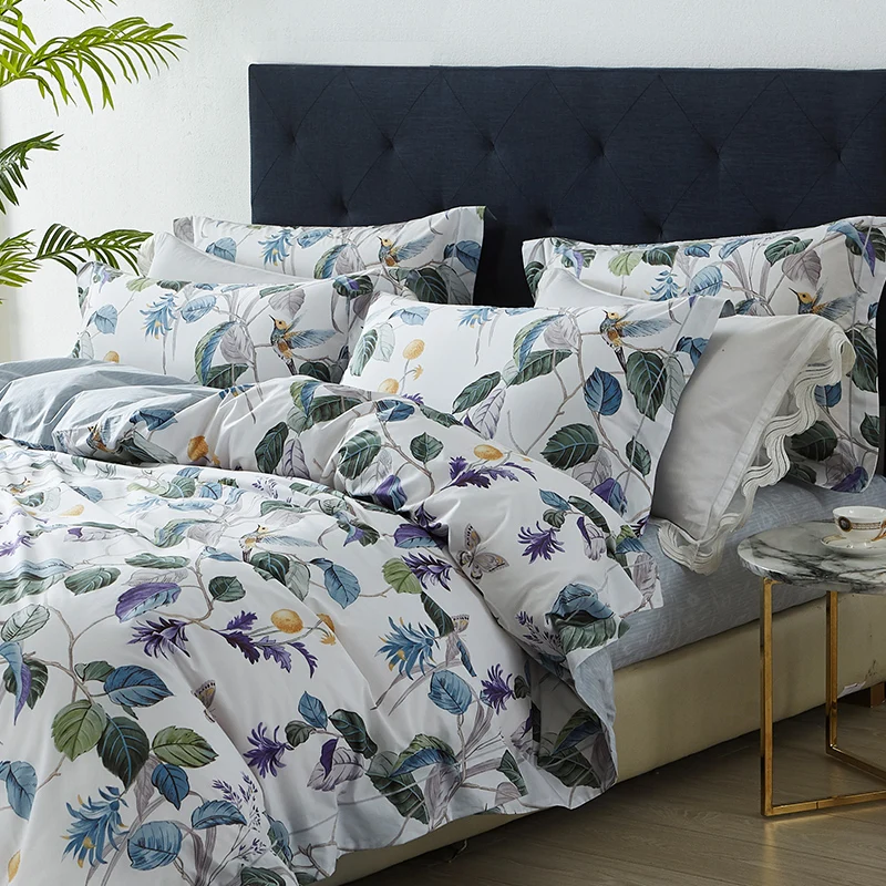 Tree Branch Leaves Birds Print Egyptian Cotton 4pce Bedding Sets